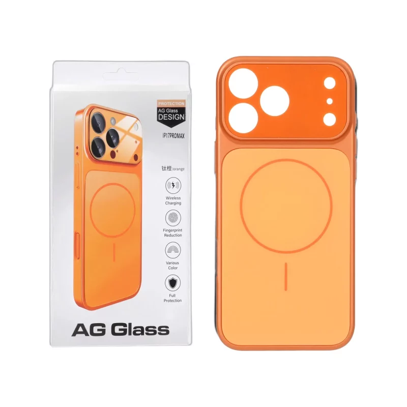 قاب اورجینال AG Glass محافظ لنز برجسته براق Magsafe مدل Apple iPhone 17 Pro Max - نارنجی - تصویر 2