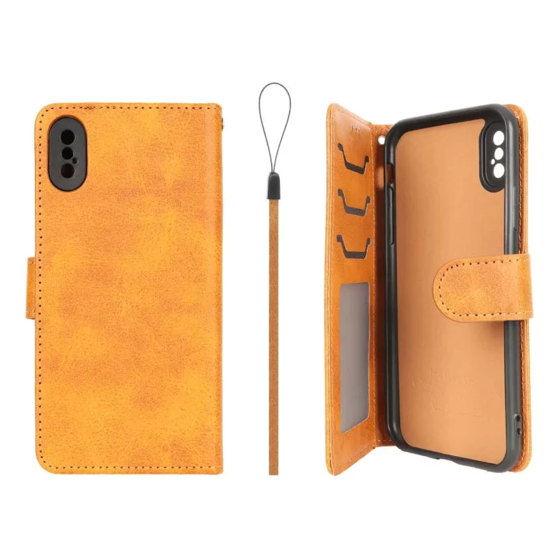 کیف موبایل مگنتی درجه یک داخل خز MNC Plus مدل Apple iPhone X / iPhone XS - عسلی - تصویر 2