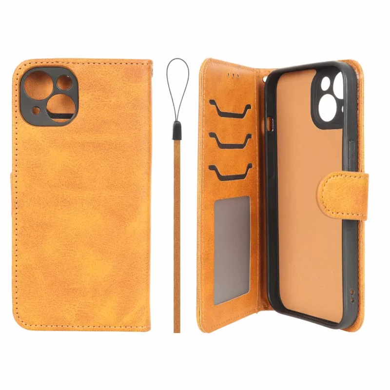 کیف موبایل مگنتی درجه یک داخل خز MNC Plus مدل Apple iPhone 13 / iPhone 14 - عسلی - تصویر 2