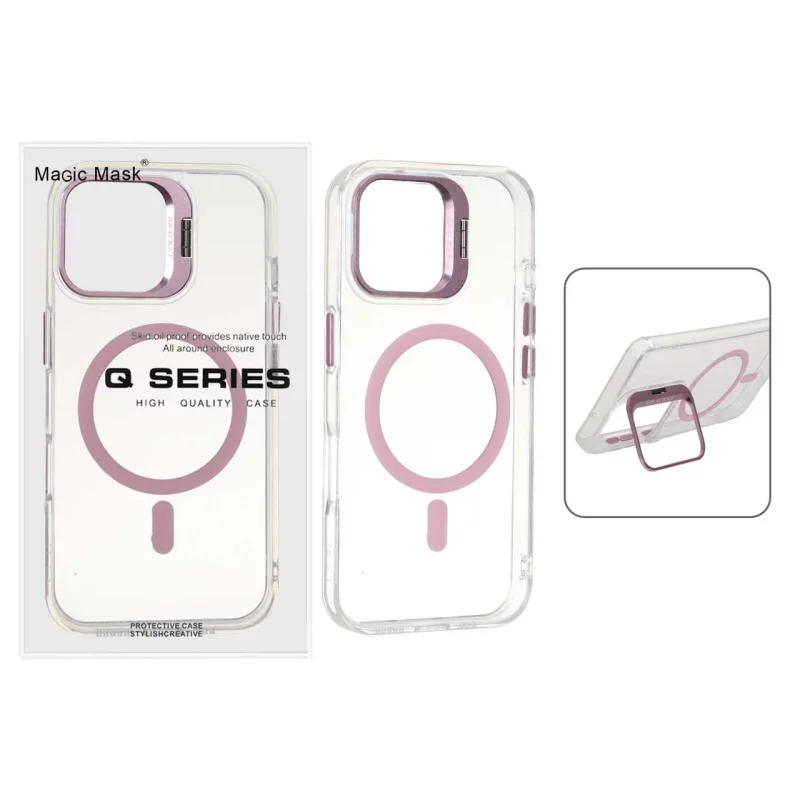 قاب اورجینال Q Series Bracket کریستالی Magsafe لنز استندشو Apple iPhone 16 - صورتی (پک دار) - تصویر 2