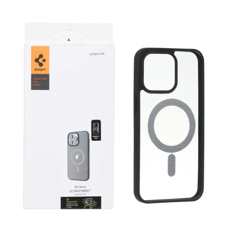 قاب اورجینال Spigen شفاف MagSafe هاشور Apple iPhone 15 Pro Max - مشکی (پک دار) - تصویر 2
