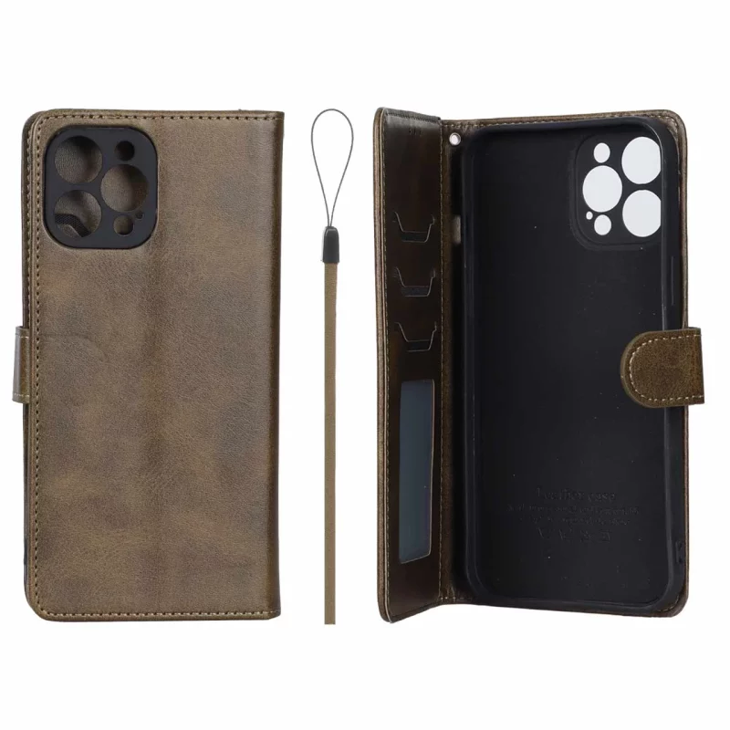 کیف موبایل مگنتی درجه یک داخل خز MNC Plus مدل Apple iPhone 12 Pro Max - سبز زیتونی - تصویر 2