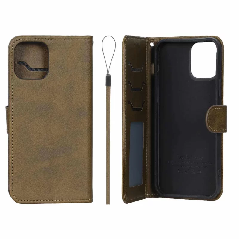 کیف موبایل مگنتی درجه یک داخل خز MNC Plus مدل Apple iPhone 12 Pro / iPhone 12 - سبز زیتونی - تصویر 2