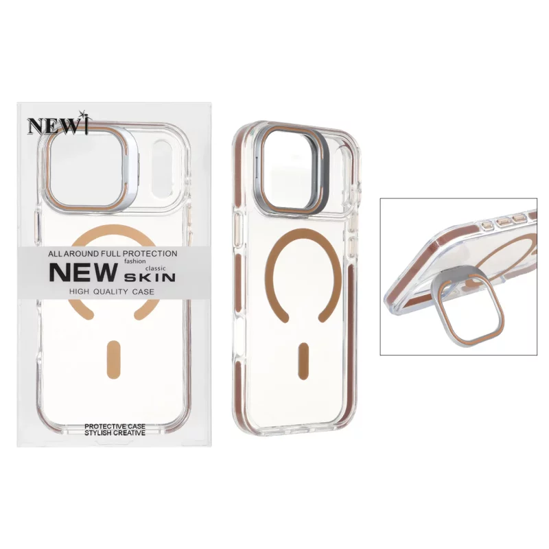 قاب اورجینال New Skin شفاف کریستالی MagSafe لنز استندشو Apple iPhone 17 Pro Max - صحرایی (پک دار) - تصویر 2