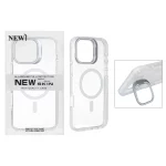 قاب اورجینال New Skin شفاف کریستالی MagSafe لنز استندشو Apple iPhone 16 Pro Max - سفید (پک دار)