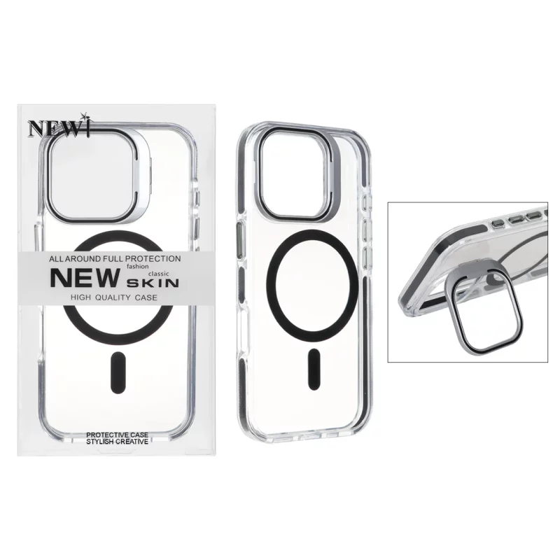 قاب اورجینال New Skin شفاف کریستالی MagSafe لنز استندشو Apple iPhone 16 Pro - مشکی (پک دار) - تصویر 2