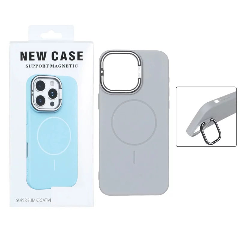 قاب Case Pro دور لنز خطی استندشو MagSafe مدل Apple iPhone 15 Pro Max - طوسی (پک دار) - تصویر 2