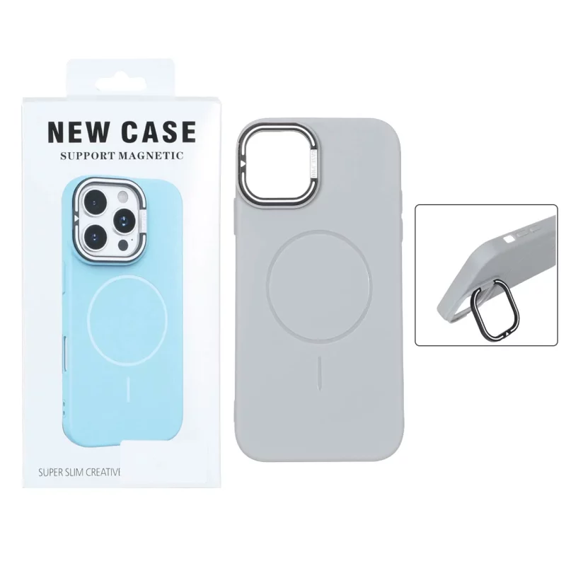 قاب Case Pro دور لنز خطی استندشو MagSafe مدل Apple iPhone 13 / iPhone 14 - طوسی (پک دار) - تصویر 2