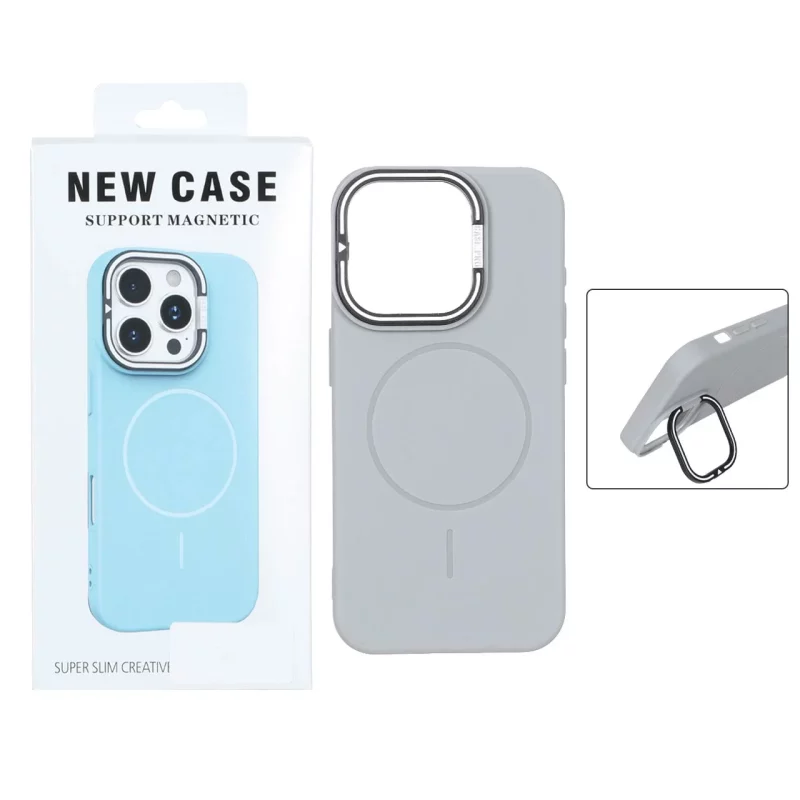 قاب Case Pro دور لنز خطی استندشو MagSafe مدل Apple iPhone 15 Pro - طوسی (پک دار) - تصویر 2