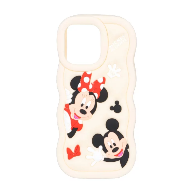 قاب سیلیکونی کنگره ای Mickey Minnie برجسته فانتزی Apple iPhone 15 Pro Max - کرم - تصویر 2