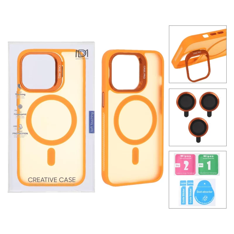 قاب Case Pro لنز آلومینیومی مات Magsafe با ست محافظ لنز رینگی مدل Apple iPhone 13 Pro - نارنجی (پک دار) - تصویر 2
