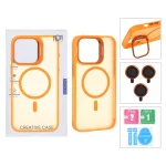 قاب Case Pro لنز آلومینیومی مات Magsafe با ست محافظ لنز رینگی مدل Apple iPhone 15 Pro Max - نارنجی (پک دار)