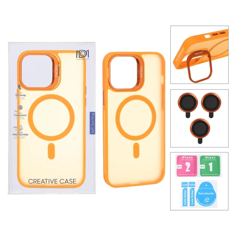 قاب Case Pro لنز آلومینیومی مات Magsafe با ست محافظ لنز رینگی مدل Apple iPhone 13 Pro Max - نارنجی (پک دار) - تصویر 2