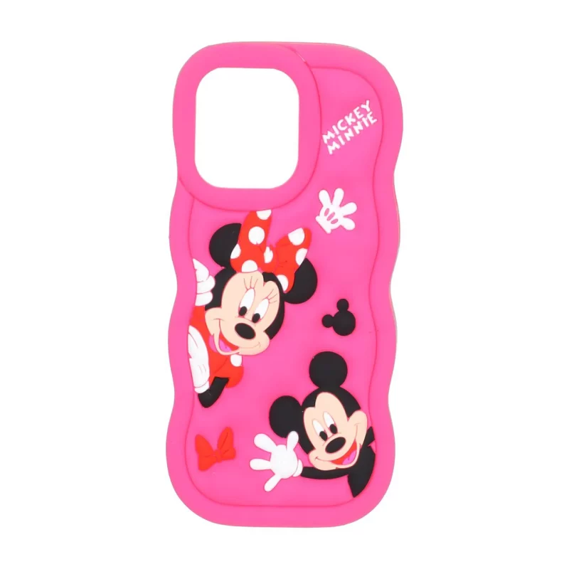 قاب سیلیکونی کنگره ای Mickey Minnie برجسته فانتزی Apple iPhone 15 Pro Max - سرخابی - تصویر 2