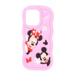 قاب سیلیکونی کنگره ای Mickey Minnie برجسته فانتزی Apple iPhone 15 Pro Max - صورتی