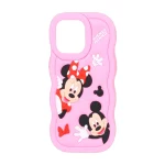 قاب سیلیکونی کنگره ای Mickey Minnie برجسته فانتزی Apple iPhone 14 Pro Max - صورتی