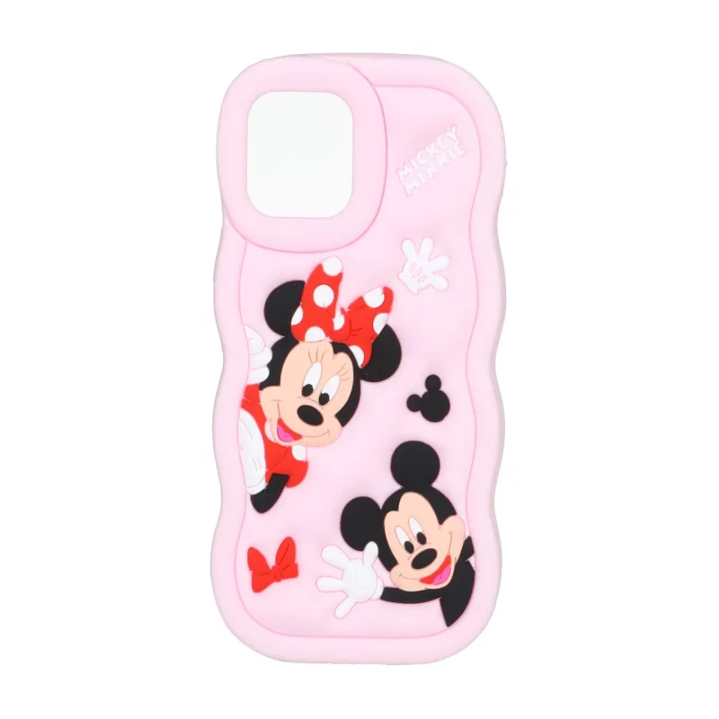 قاب سیلیکونی کنگره ای Mickey Minnie برجسته فانتزی Apple iPhone 12 Pro / iPhone 12 - صورتی روشن - تصویر 2