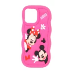 قاب سیلیکونی کنگره ای Mickey Minnie برجسته فانتزی Apple iPhone 13 Pro Max - سرخابی