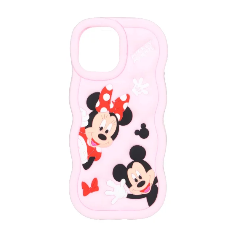 قاب سیلیکونی کنگره ای Mickey Minnie برجسته فانتزی Apple iPhone 15 / iPhone 14 / iPhone 13 - صورتی روشن - تصویر 2