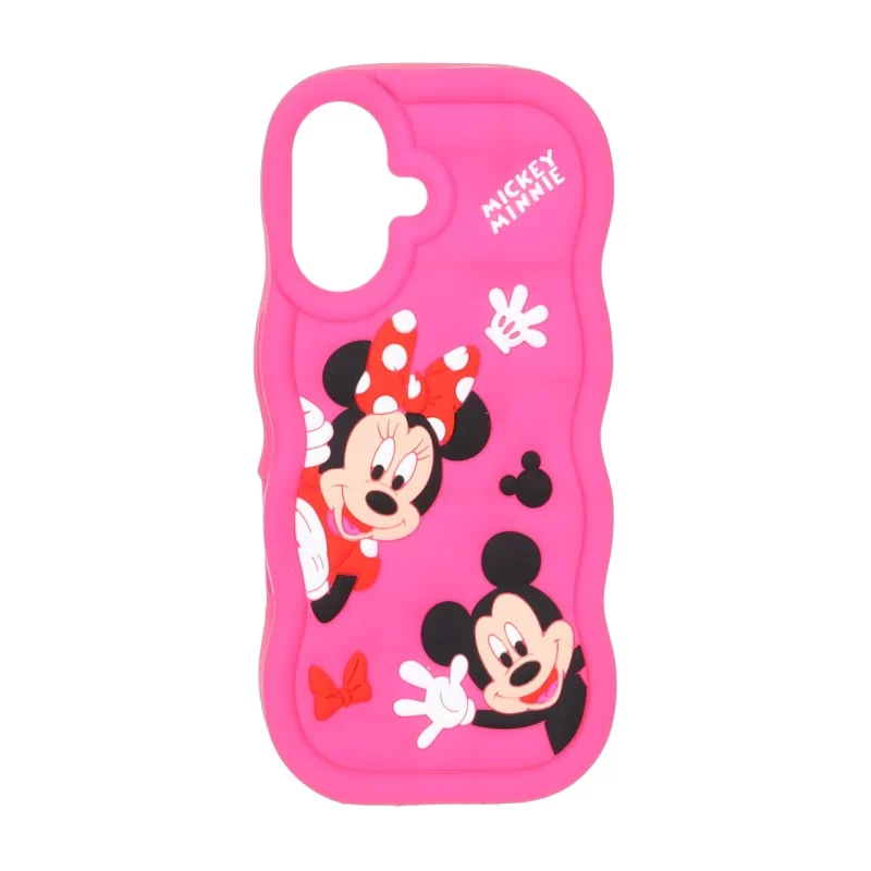 قاب سیلیکونی کنگره ای Mickey Minnie برجسته فانتزی Apple iPhone 16 - سرخابی - تصویر 2