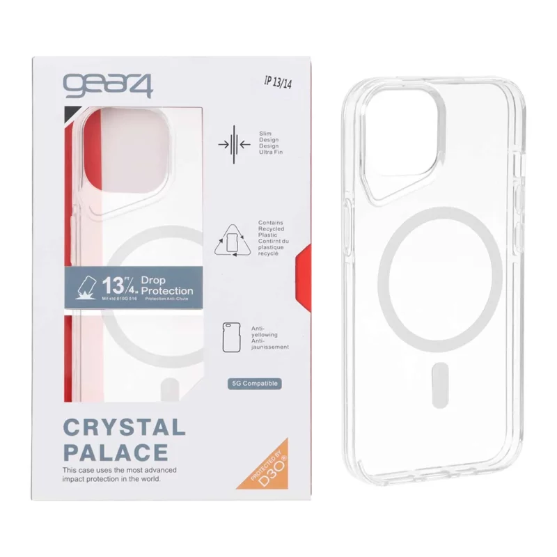 قاب اورجینال Gear4 Crystal palace شفاف White MagSafe مدل Apple iPhone 13 / iPhone 14 (پک دار) - تصویر 2