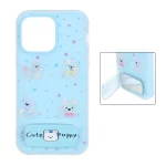 قاب Cute Puppy دولایه عروسک برجسته استندشو آینه ای Apple iPhone 14 Pro Max - آبی