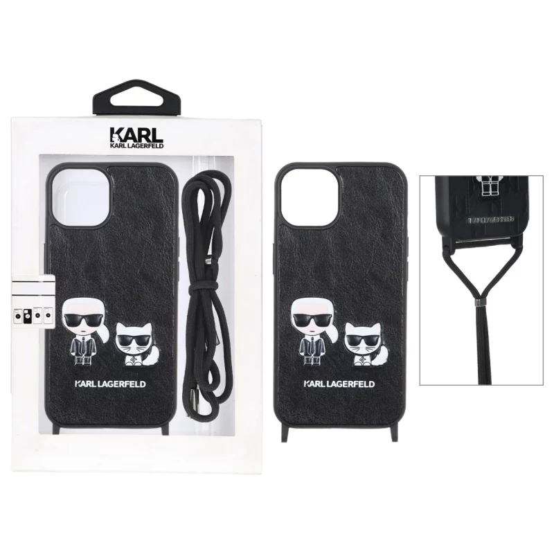 قاب اورجینال Karl چرمی با بند آویز گردنی Apple iPhone 13 / iPhone 14 - مشکی (پک دار) - تصویر 2