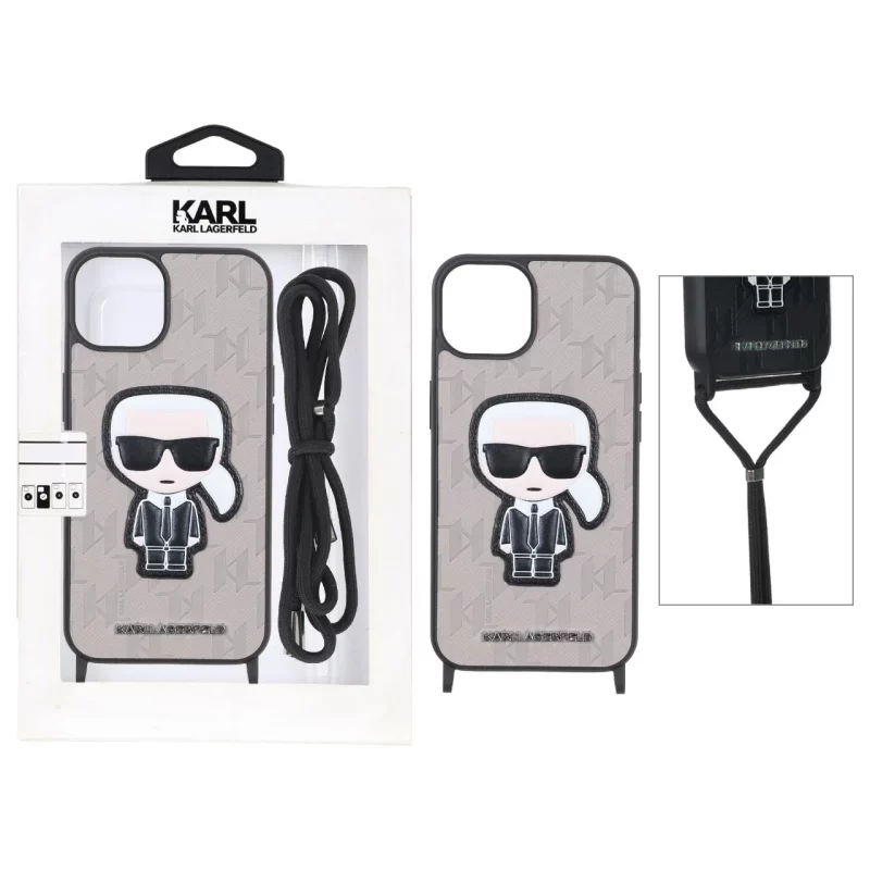 قاب اورجینال Karl چرمی با بند آویز گردنی Apple iPhone 13 / iPhone 14 - خاکی (پک دار) - تصویر 2