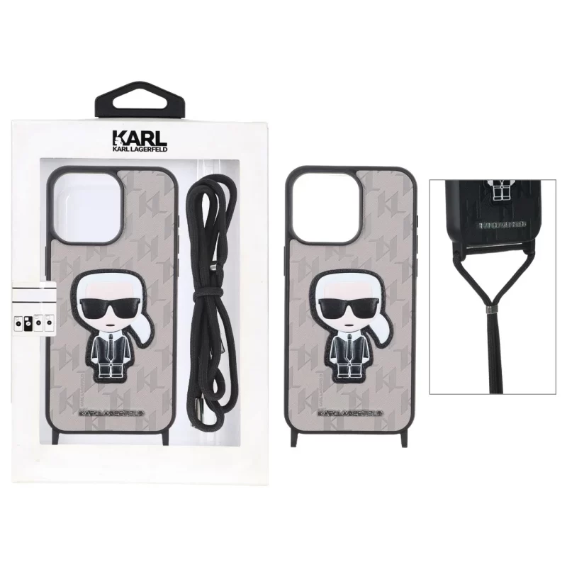 قاب اورجینال Karl چرمی با بند آویز گردنی Apple iPhone 15 Pro Max - خاکی (پک دار) - تصویر 2