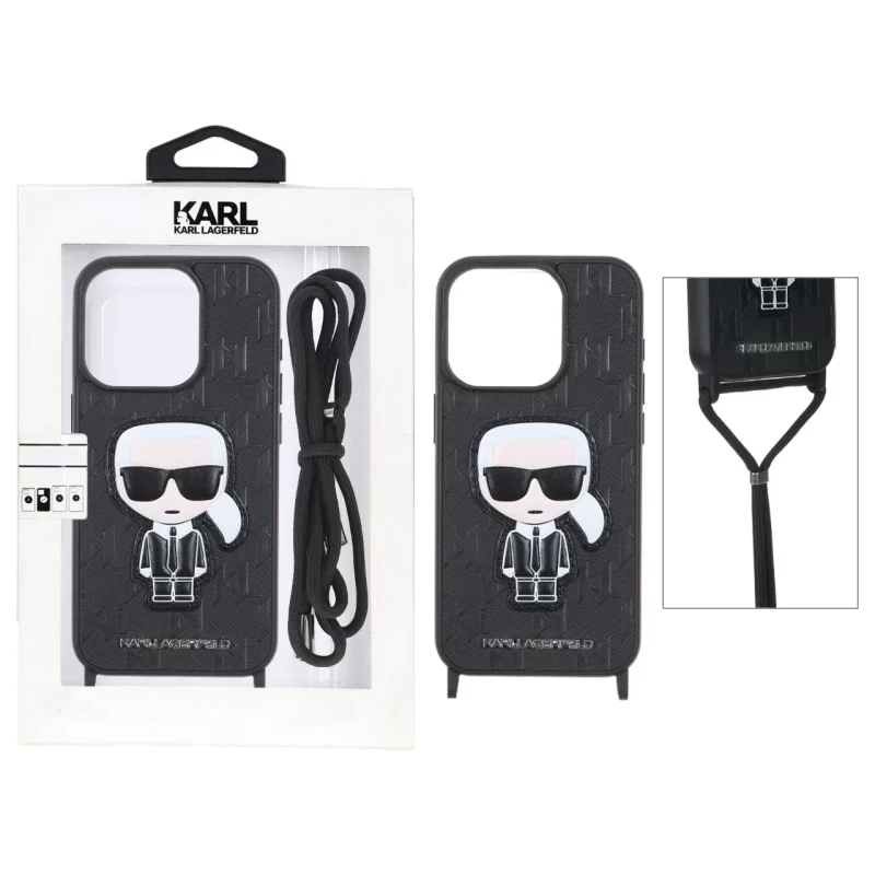 قاب اورجینال Karl چرمی با بند آویز گردنی Apple iPhone 15 Pro - مشکی (پک دار) - تصویر 2