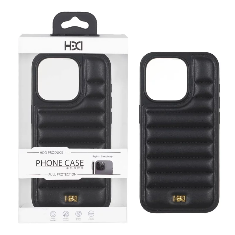 قاب اورجینال HDD چرم پافری طرح دوخت Apple iPhone 15 Pro - مشکی (پک دار) - تصویر 2