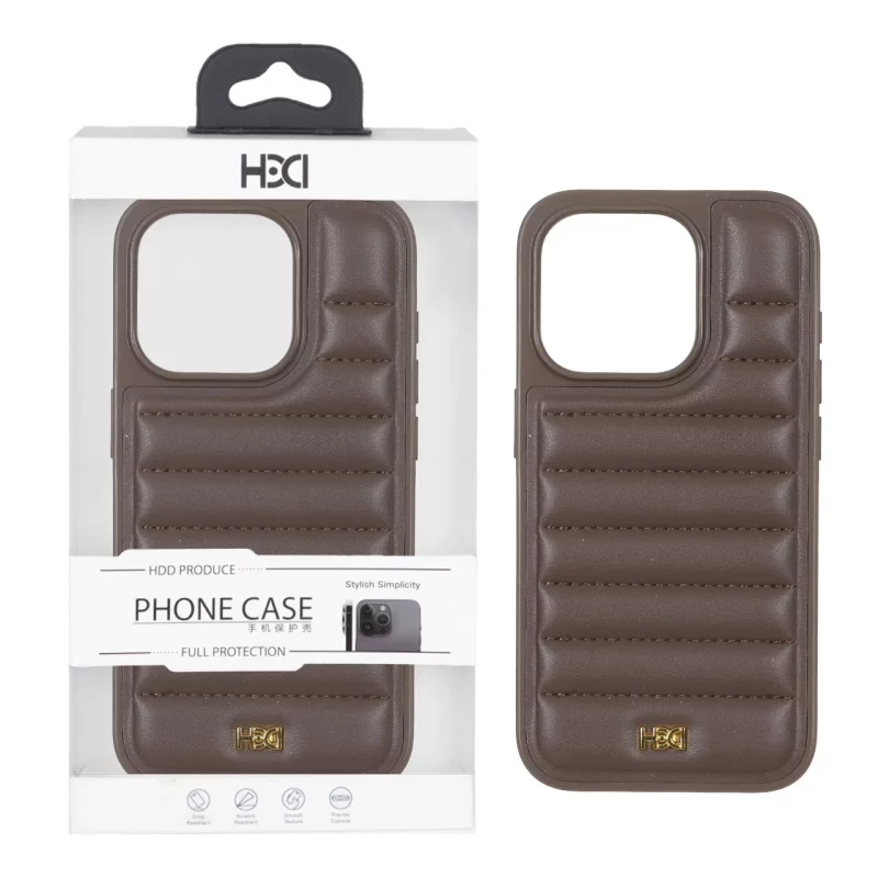 قاب اورجینال HDD چرم پافری طرح دوخت Apple iPhone 15 Pro - قهوه ای (پک دار) - تصویر 2