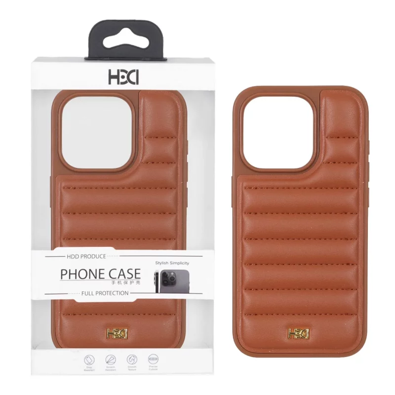 قاب اورجینال HDD چرم پافری طرح دوخت Apple iPhone 15 Pro - کاراملی (پک دار) - تصویر 2