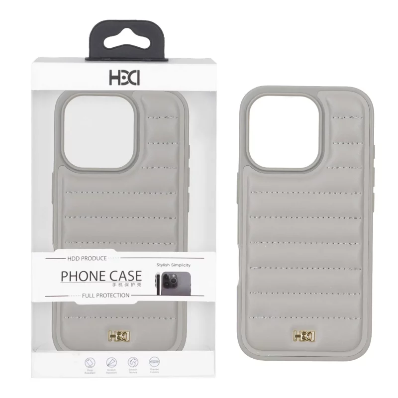 قاب اورجینال HDD چرم پافری طرح دوخت Apple iPhone 16 Pro - طوسی (پک دار) - تصویر 2