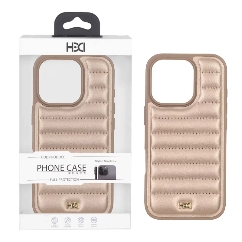 قاب اورجینال HDD چرم پافری طرح دوخت Apple iPhone 16 Pro - طلایی (پک دار) - تصویر 2