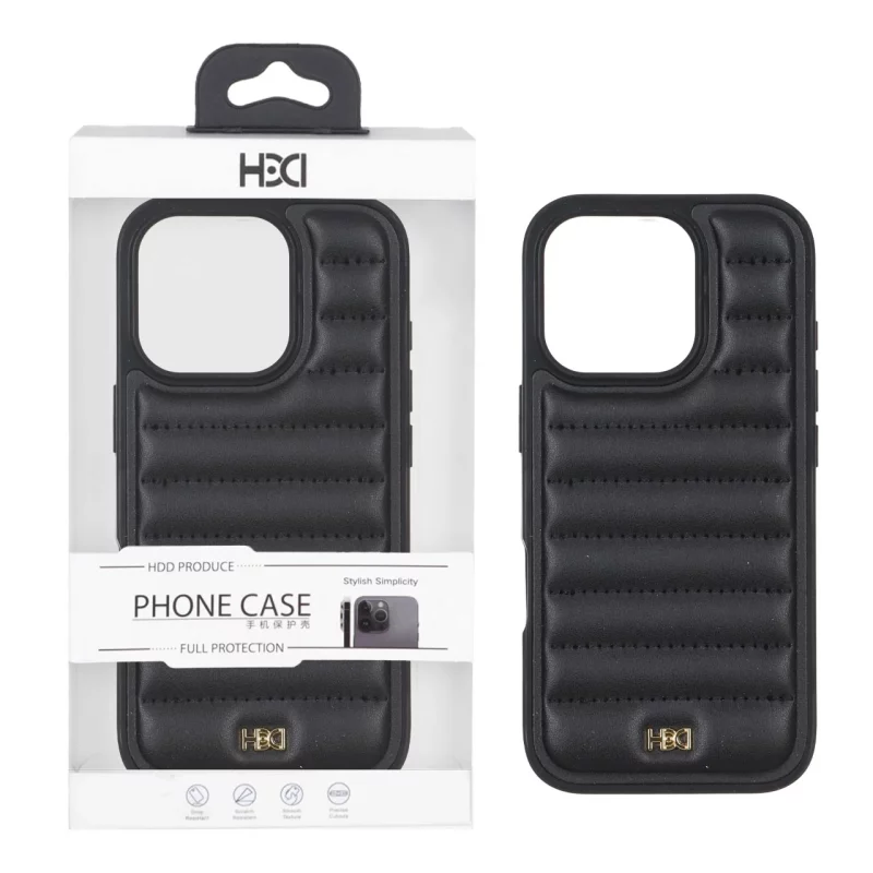قاب اورجینال HDD چرم پافری طرح دوخت Apple iPhone 16 Pro - مشکی (پک دار) - تصویر 2