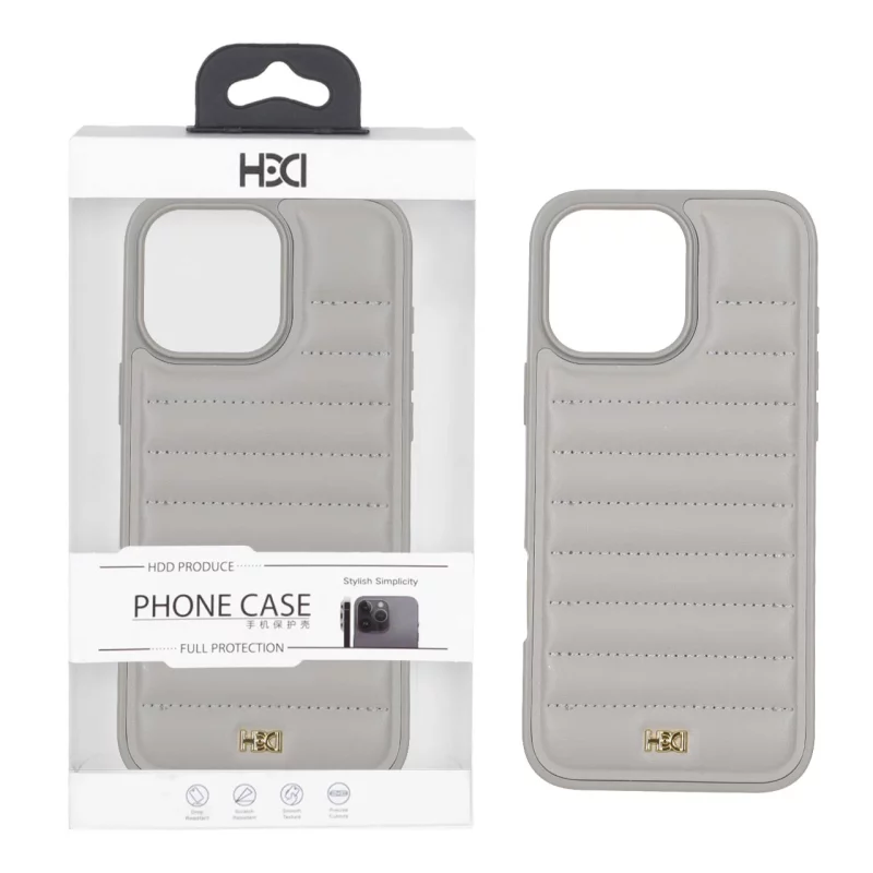 قاب اورجینال HDD چرم پافری طرح دوخت Apple iPhone 16 Pro Max - طوسی (پک دار) - تصویر 2