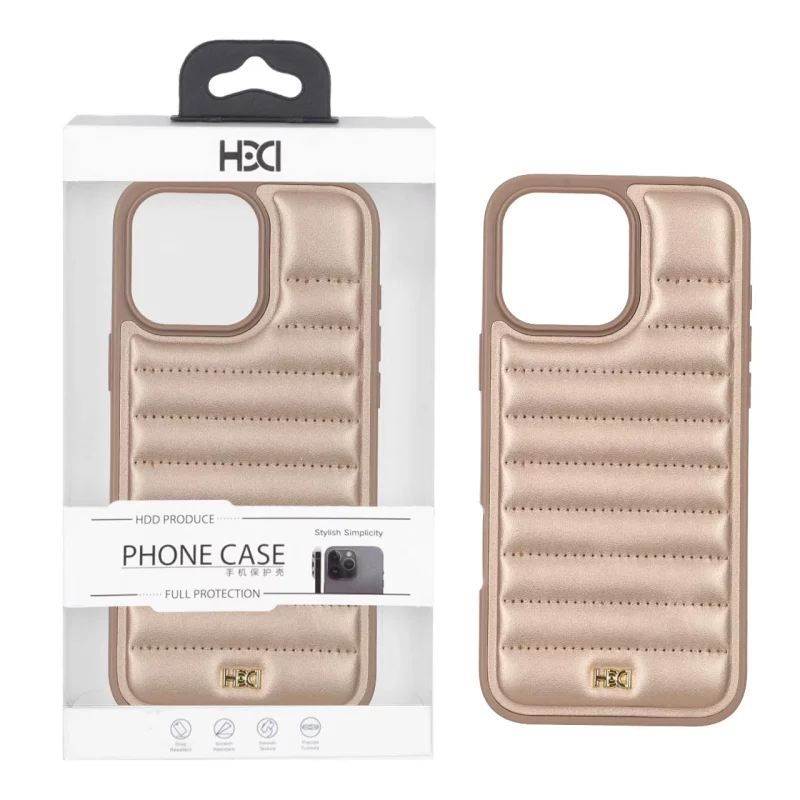 قاب اورجینال HDD چرم پافری طرح دوخت Apple iPhone 16 Pro Max - طلایی (پک دار) - تصویر 2