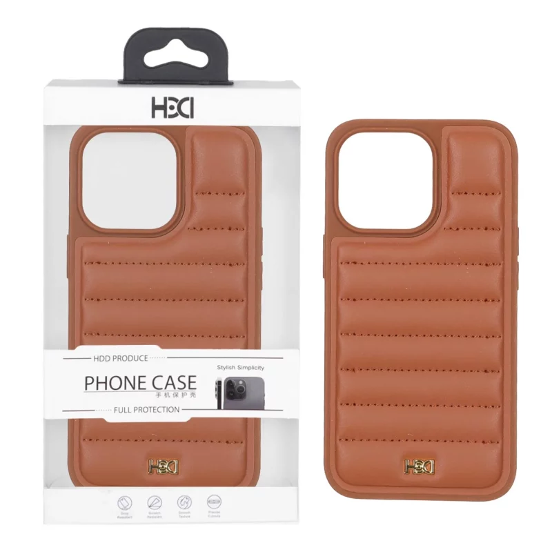 قاب اورجینال HDD چرم پافری طرح دوخت Apple iPhone 13 Pro - کاراملی (پک دار) - تصویر 2