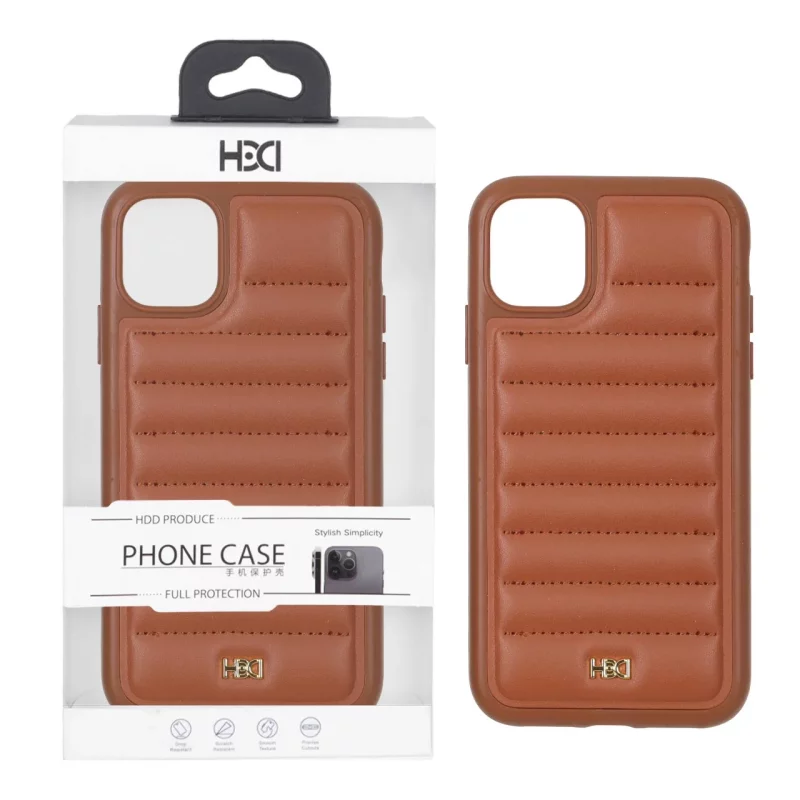 قاب اورجینال HDD چرم پافری طرح دوخت Apple iPhone 11 - کاراملی (پک دار) - تصویر 2