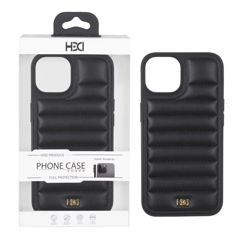 قاب اورجینال HDD چرم پافری طرح دوخت Apple iPhone 13 / iPhone 14 - مشکی (پک دار) - تصویر 2