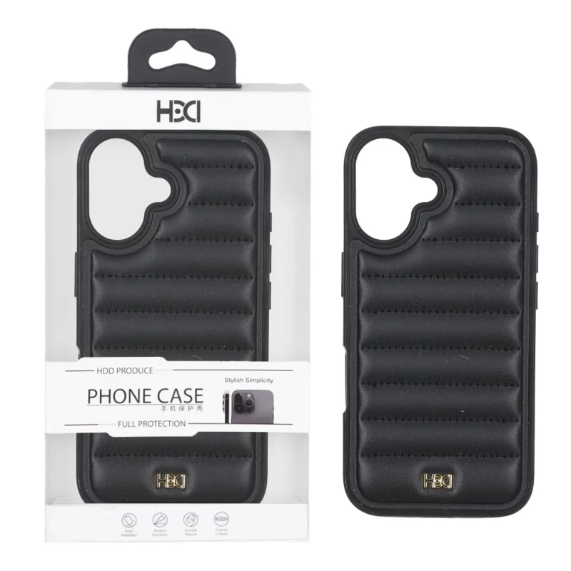 قاب اورجینال HDD چرم پافری طرح دوخت Apple iPhone 16 - مشکی (پک دار) - تصویر 2
