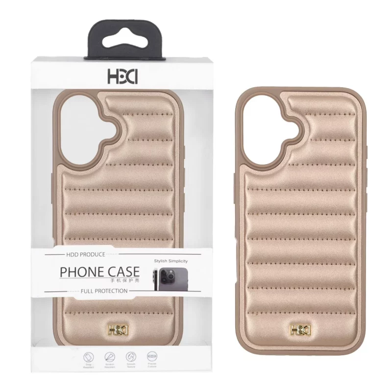 قاب اورجینال HDD چرم پافری طرح دوخت Apple iPhone 16 - طلایی (پک دار) - تصویر 2