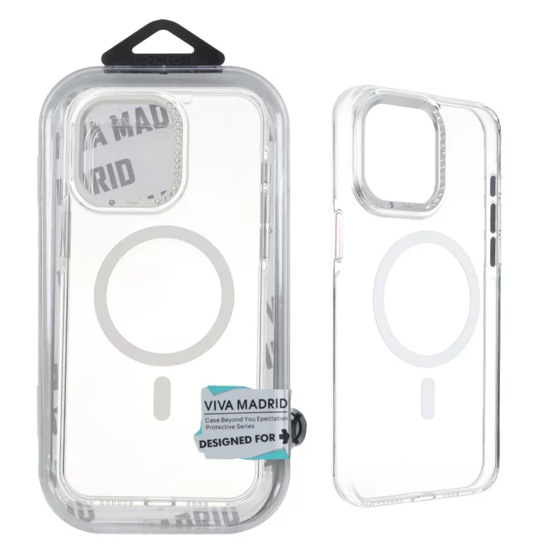 قاب اورجینال VIVA MADRID پشت سخت MagSafe لنز نگین دار Apple iPhone 15 Pro Max - سفید (پک دار) - تصویر 2