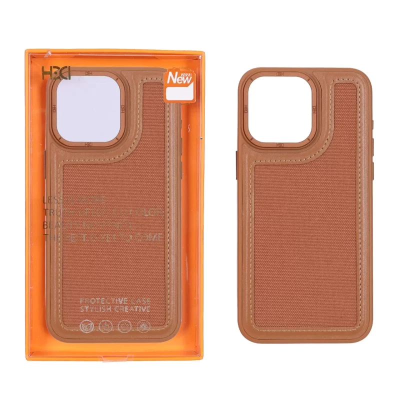 قاب اورجینال HDD برزنتی دور چرم دوخت دار Apple iPhone 15 Pro Max - قهوه ای (پک دار) - تصویر 2