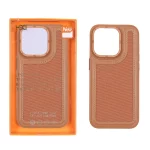 قاب اورجینال HDD برزنتی دور چرم دوخت دار Apple iPhone 15 Pro - قهوه ای (پک دار)