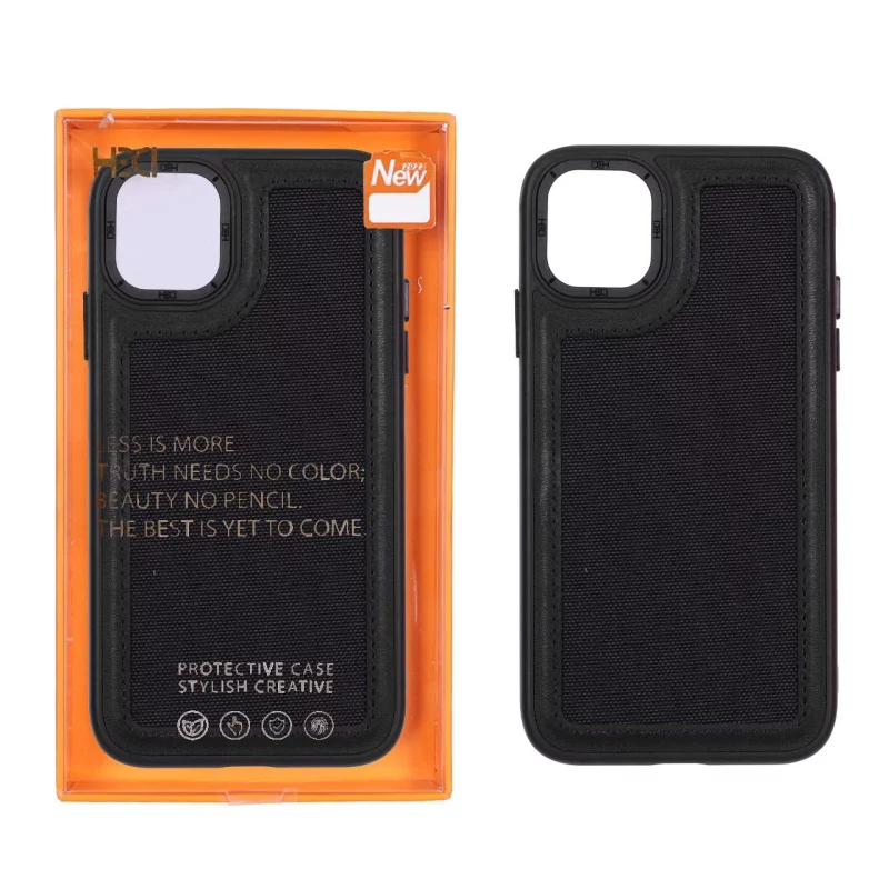 قاب اورجینال HDD برزنتی دور چرم دوخت دار Apple iPhone 11 - مشکی (پک دار) - تصویر 2