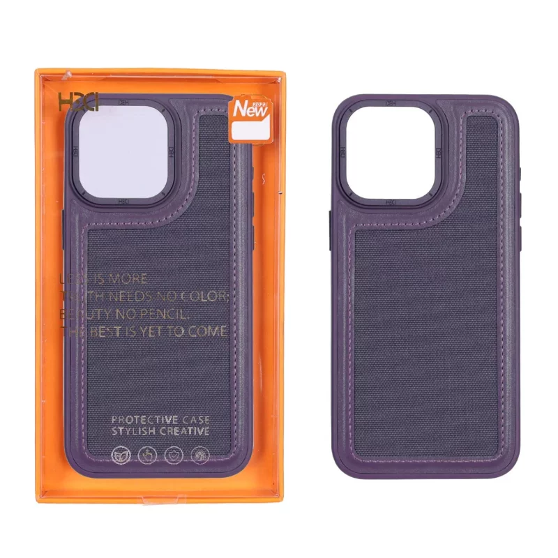 قاب اورجینال HDD برزنتی دور چرم دوخت دار Apple iPhone 14 Pro - بنفش (پک دار) - تصویر 2