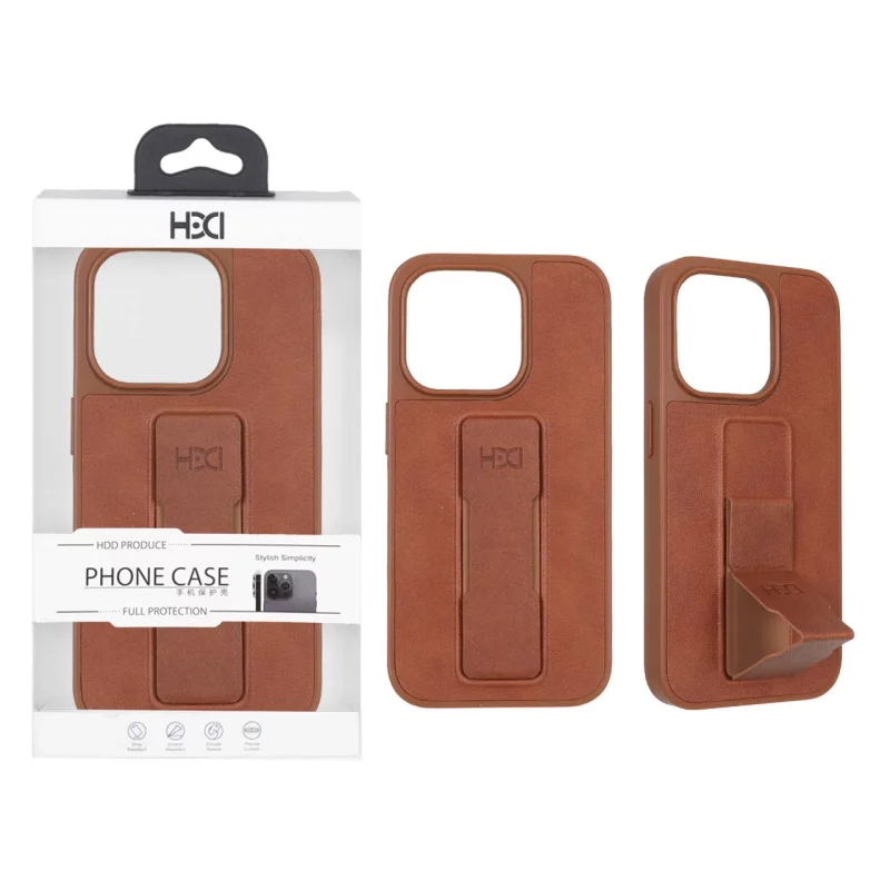 قاب اورجینال HDD چرمی استندشو مگنتی Apple iPhone 15 Pro - کاراملی (پک دار) - تصویر 2