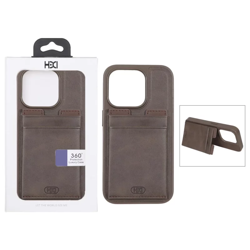قاب اورجینال HDD چرمی جاکارتی مگنتی استندشو Apple iPhone 15 Pro - صحرایی (پک دار) - تصویر 2